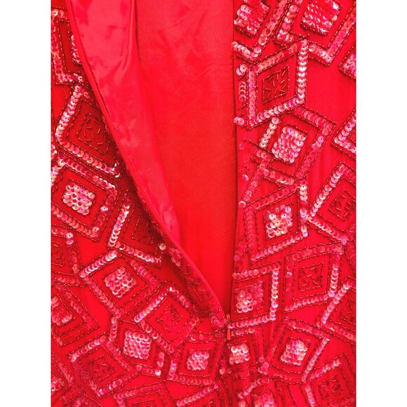 Joan Leslie Evenings Red Sequin Silk Cocktail Party Holidays Dress Size 6 - Picture 6 of 11